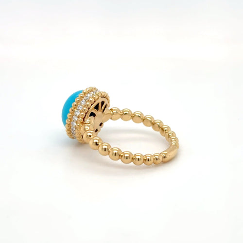 Iranian Turquoise and Diamond Ring in 18ct Yellow Gold