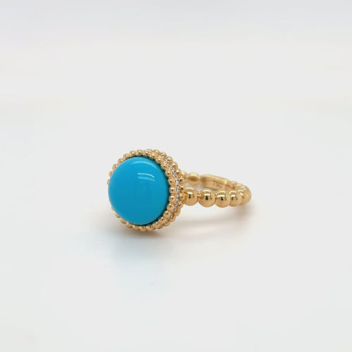 Iranian Turquoise and Diamond Ring in 18ct Yellow Gold